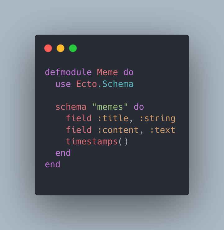 An Ecto schema defined with macros