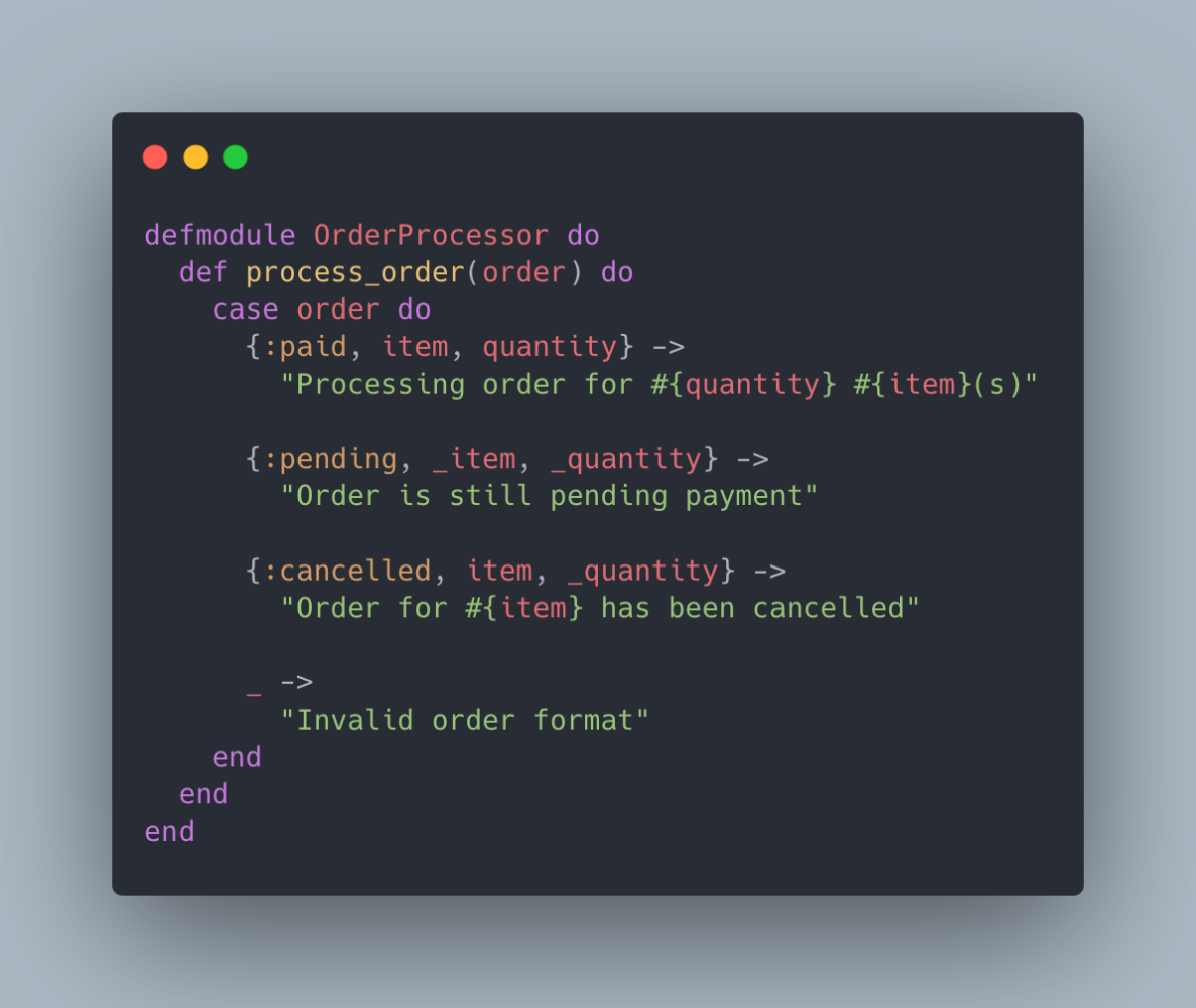 Pattern matching in an order processor